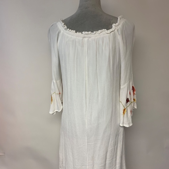 Speed Control New York Dress SZ L White Shift Embroidered Feminine Fairy Crinkle - Picture 3 of 9